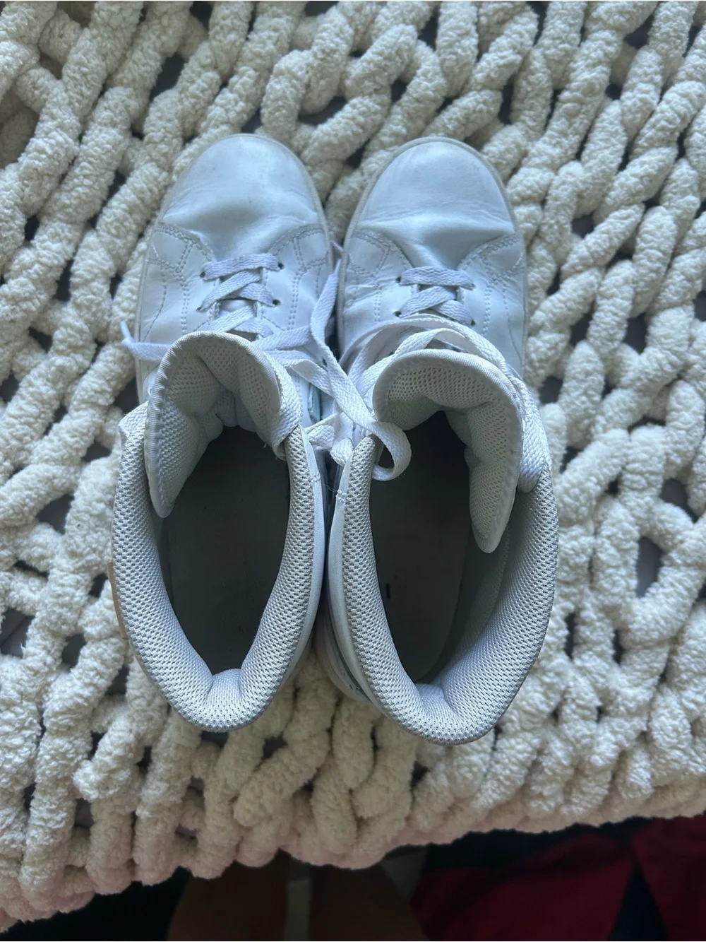 Nike Kids White High-Top Sneakers with Light Blue Floral Swoosh
